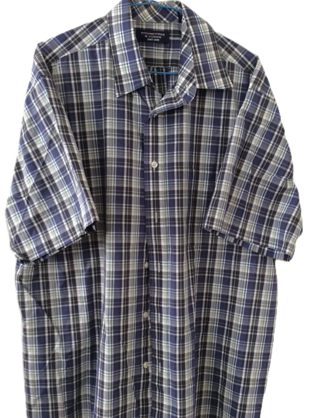 Roundtree & Yorke Men's Short Sleeved Shirt Blue Plaid Large